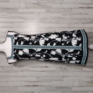 Mary McFadden Sleeveless Black & White Floral Shift Dress